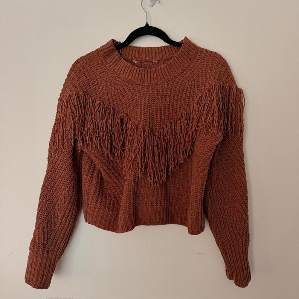 BOHO kids terracotta fringe knit crop sweater, Size M (7-9) 🤎